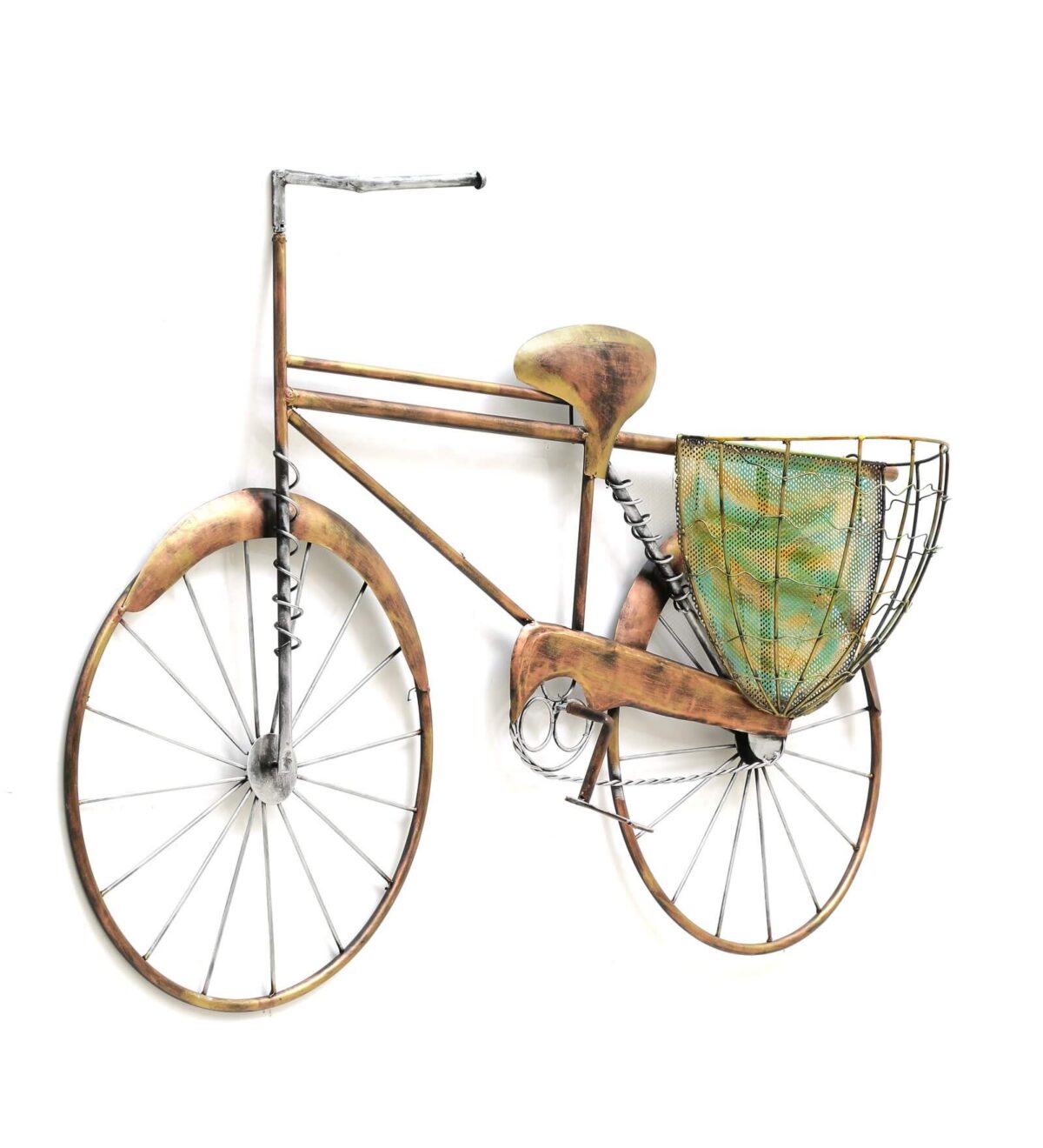 gold wrought iron basket cycle wall art1