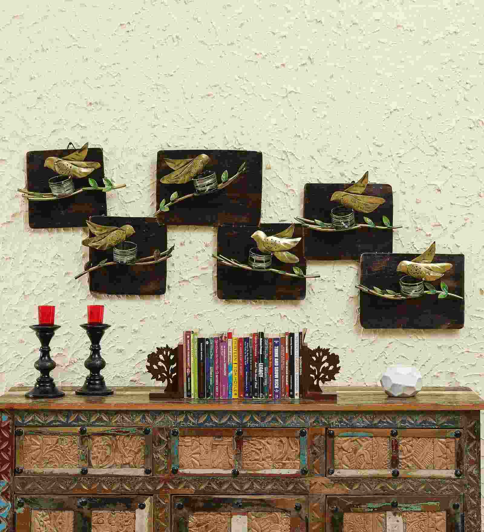 gold wrought iron flying birds with led wall art1