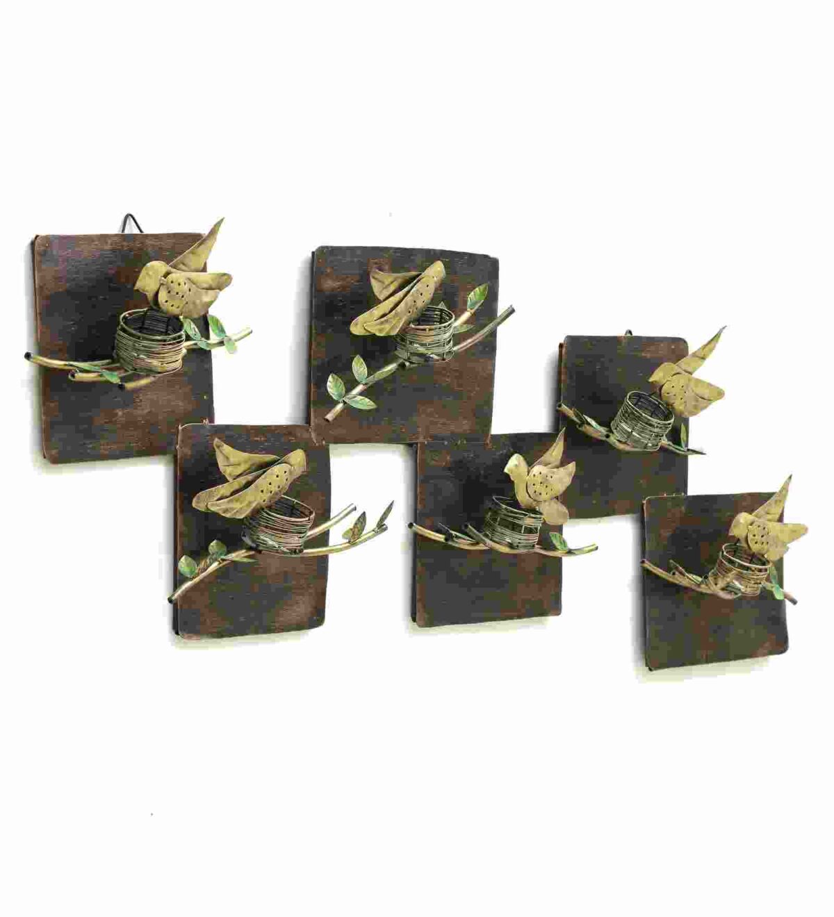 gold wrought iron flying birds with led wall art2