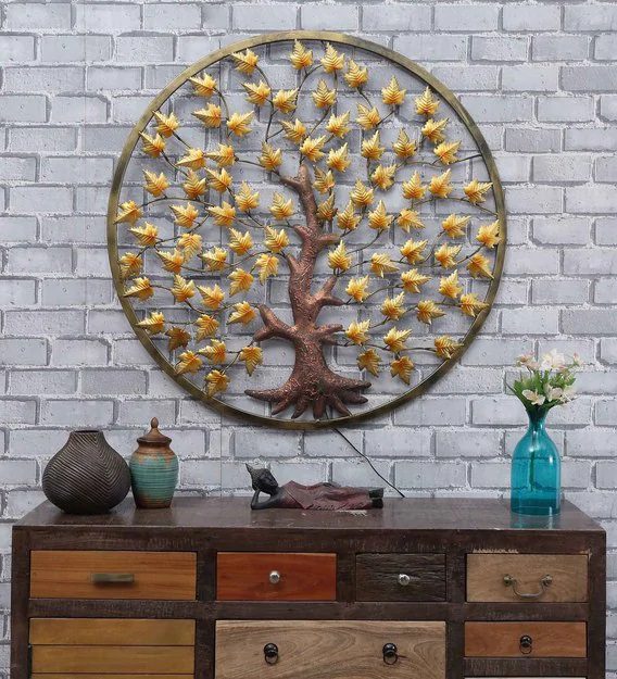mapple tree in ring wall art with led in gold by mahalaxmi art and crafts mapple tree in ring wall