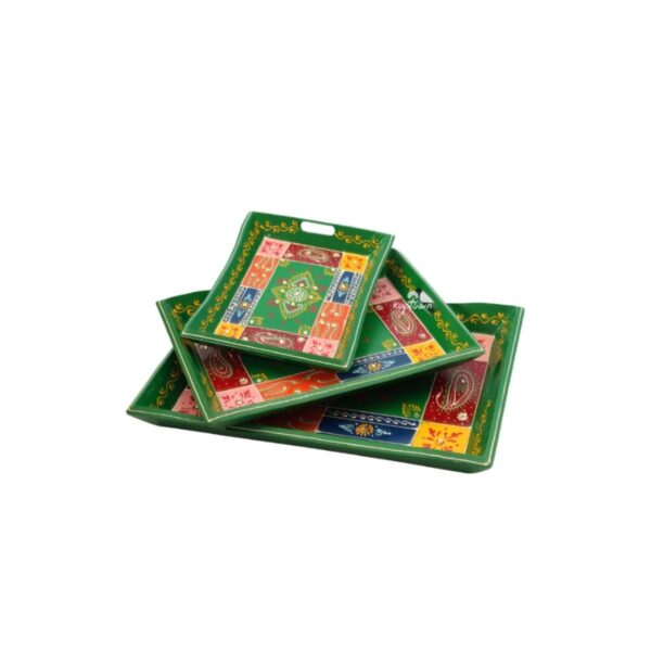 Green trapped hand painted tray set